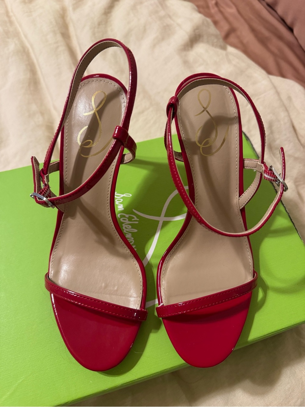 Sam Edelman NIB Red Patent Open-Toe Slingback Heels